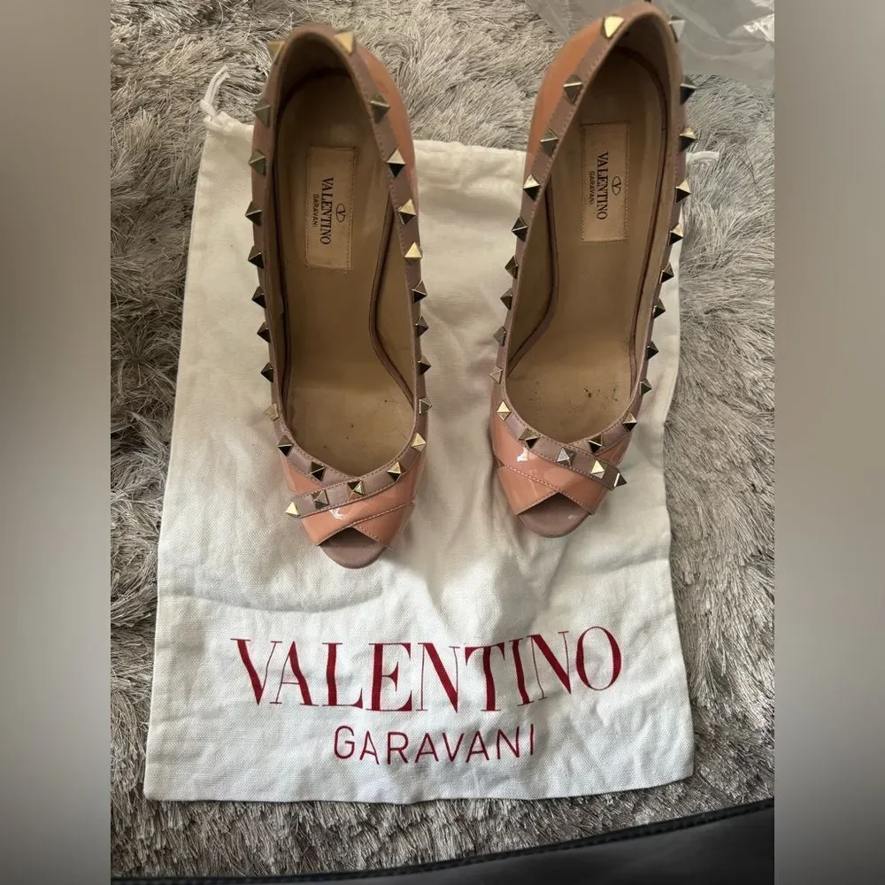 Valentino logo stud open toe shoes baby doll pump Rockstud Platform heels